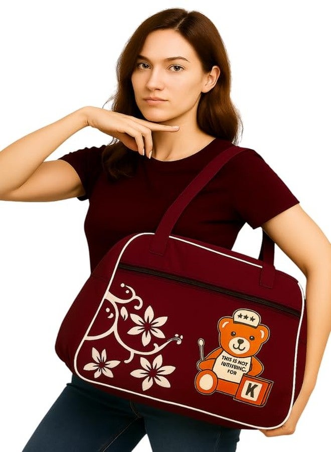 Malvina Travel Duffle Bag - Cartoon Bear & Floral Design (Red) - Image 4